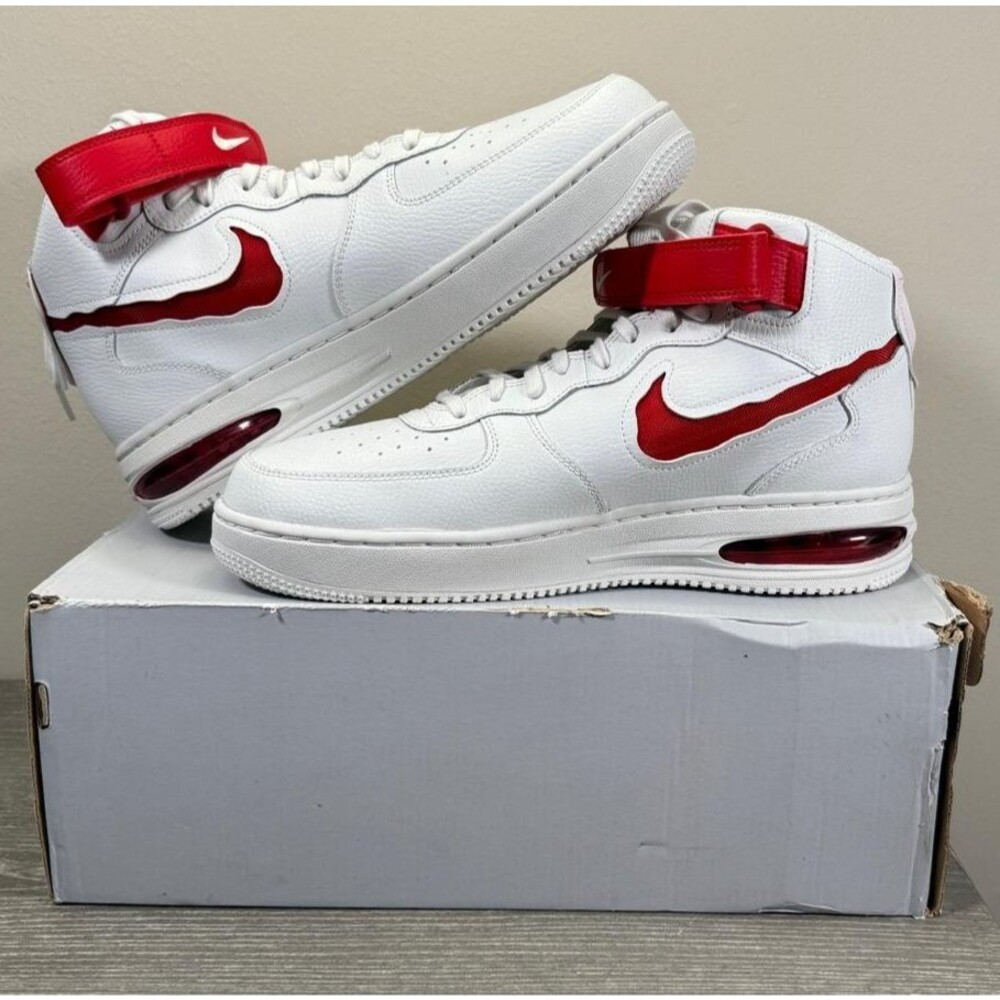 *NEW* Men Nike Air Force 1 Mid Evo Leather White / Red (FB1374 102) sz 11.5